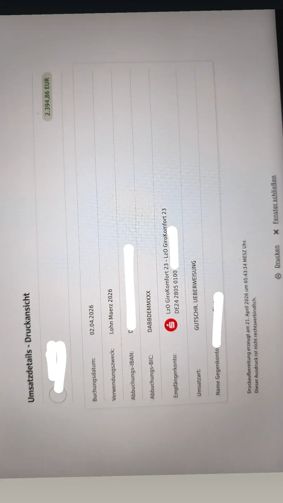 Gehaltsnachweis März 2026